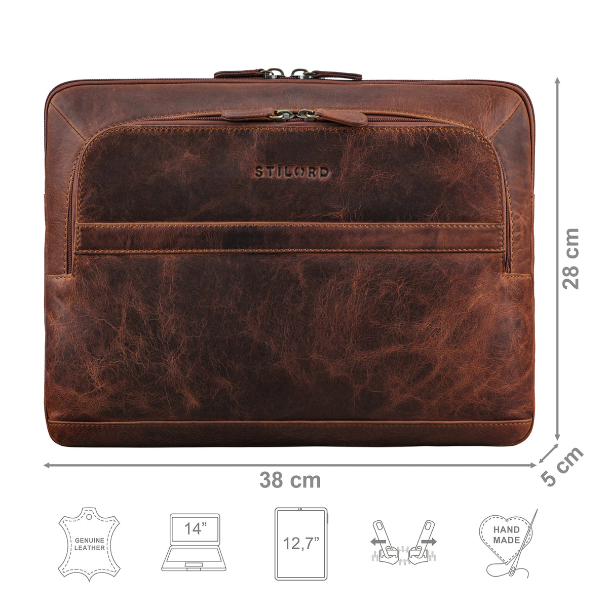 Damen Laptoptasche Leder 14 Zoll cognac