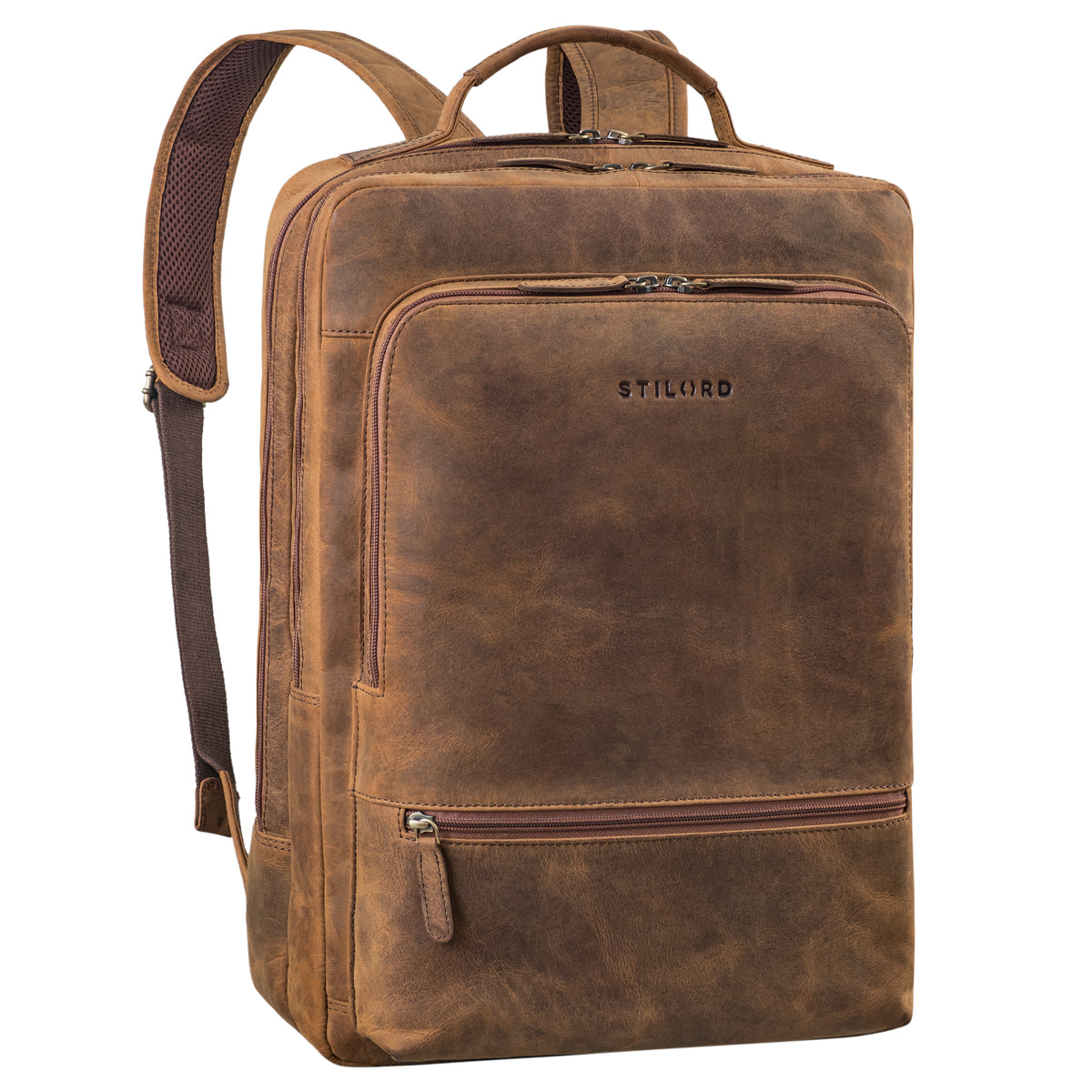 Vintage Lederrucksack groß für Damen und Herren mit Laptop-Fach 17,3 Zoll braun wildleder