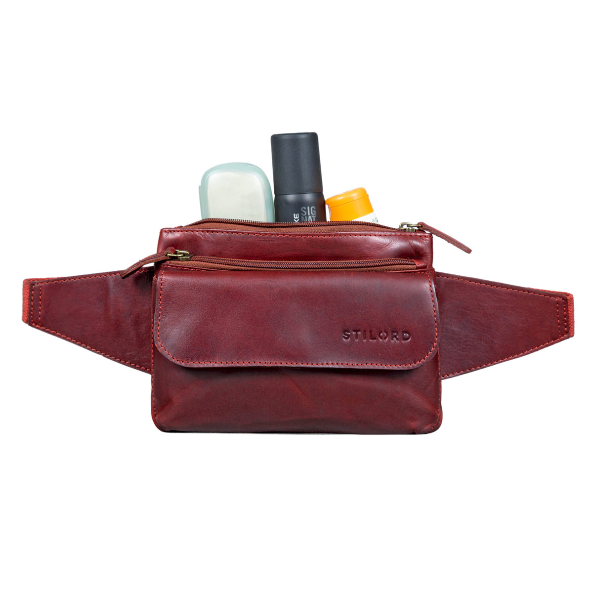 Bauchtasche aus Leder rot