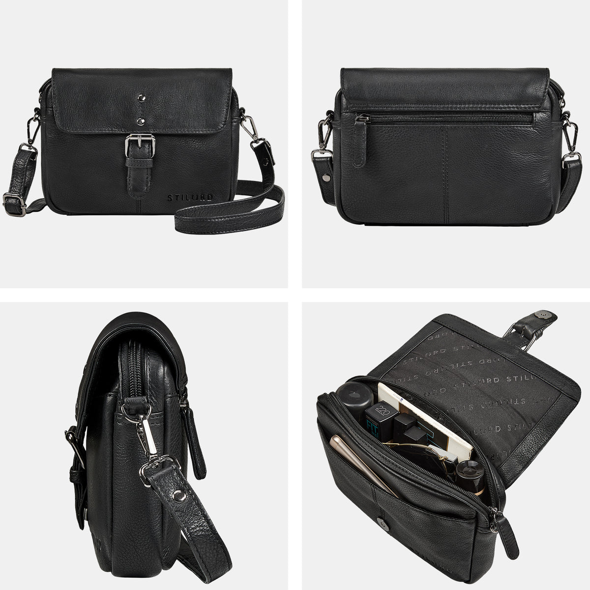 Leder Damen Umhängetasche klein schwarz