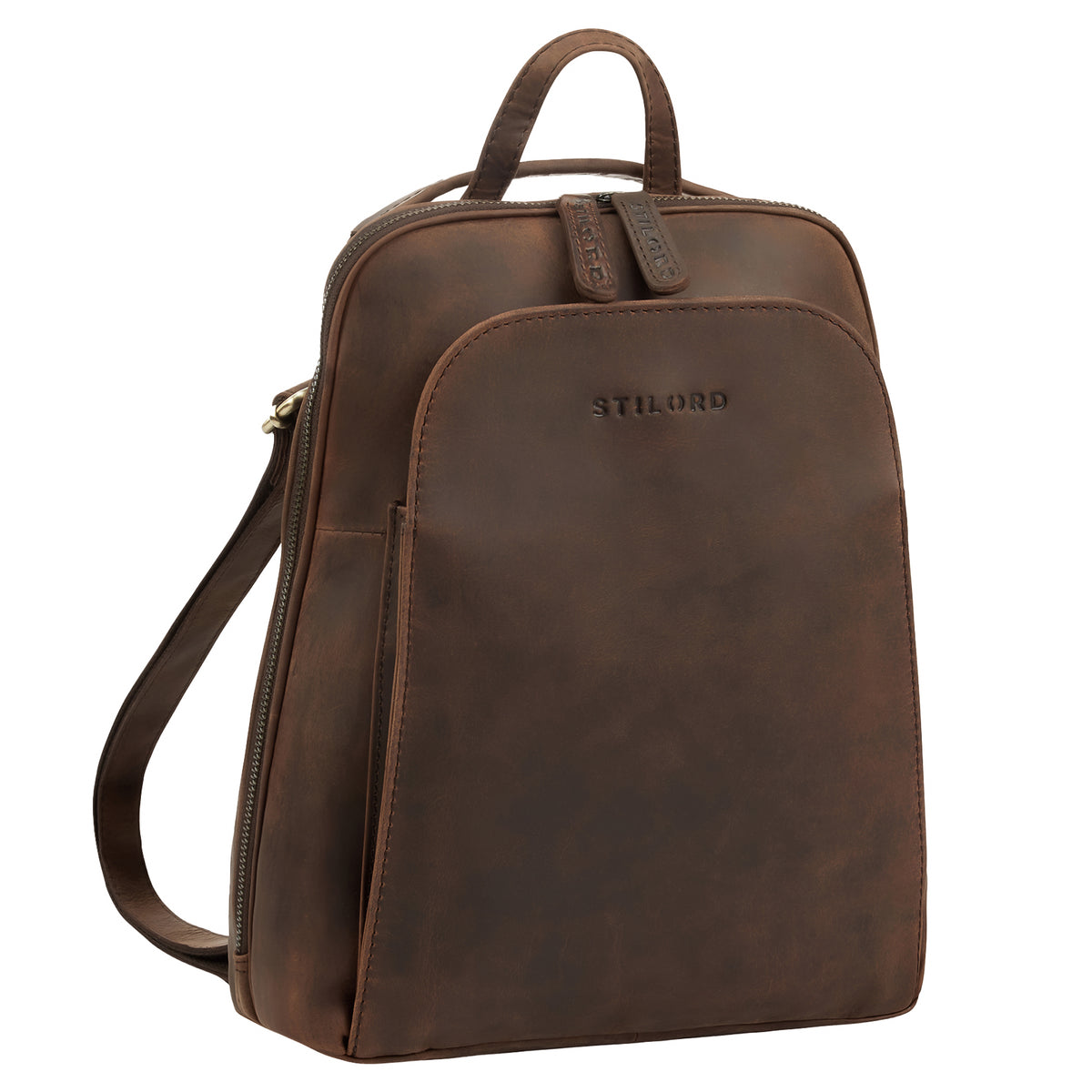 2-in-1 kleine Rucksack-Tasche Echtleder mit vielen Fächern für 10,9 Zoll Tablet Zamora Braun