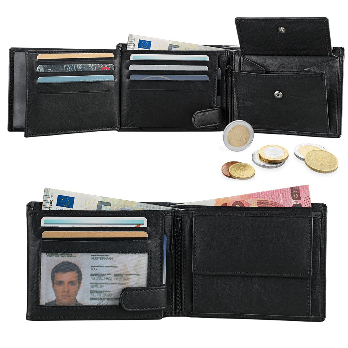 Elegantes Leder Herren Portemonnaie schwarz