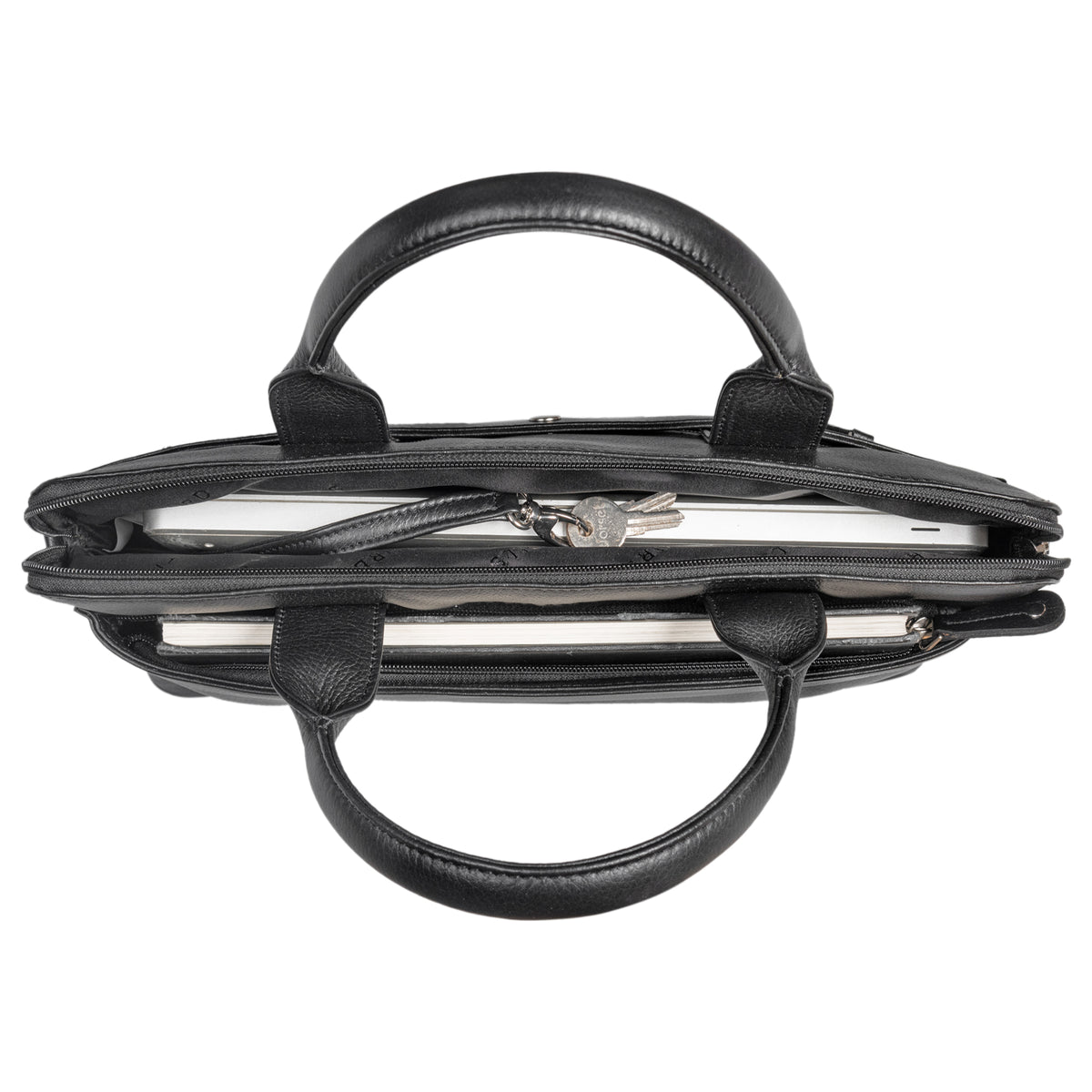 Stilvolle schwarze Leder-Tasche mit flachem Design