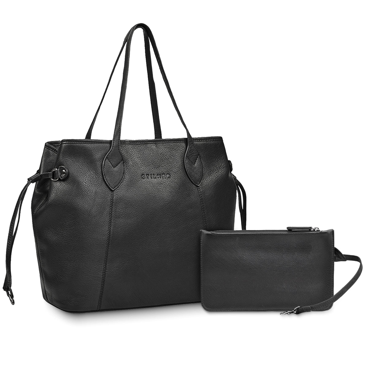 Echtleder Shopper Damen mit Clutch schwarz