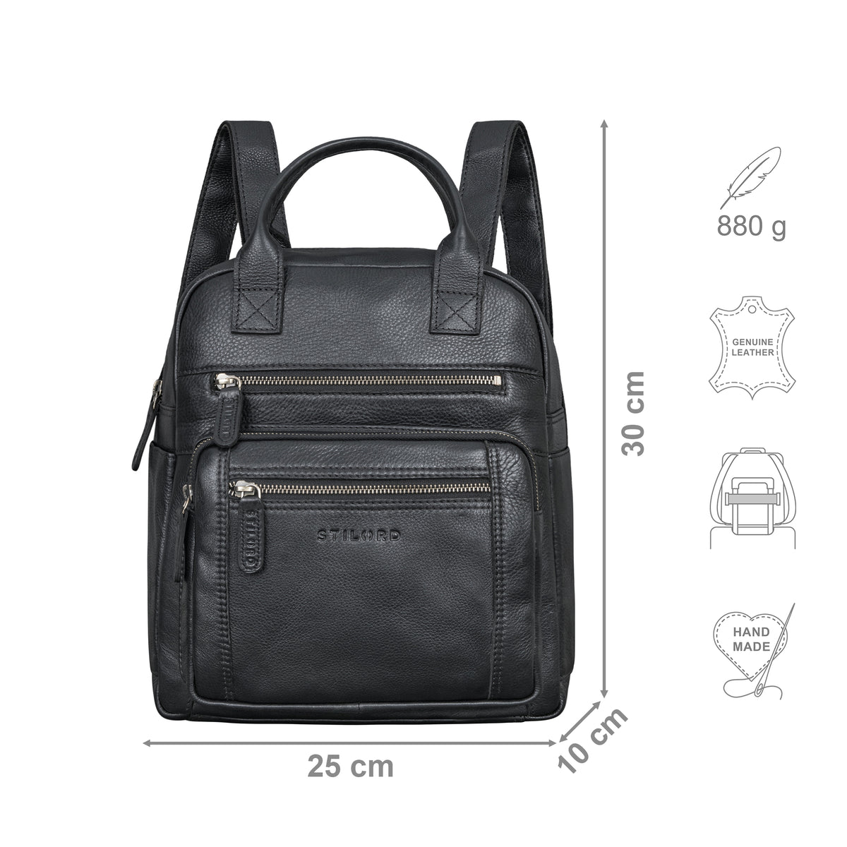 Freizeitrucksack Damen Leder schwarz