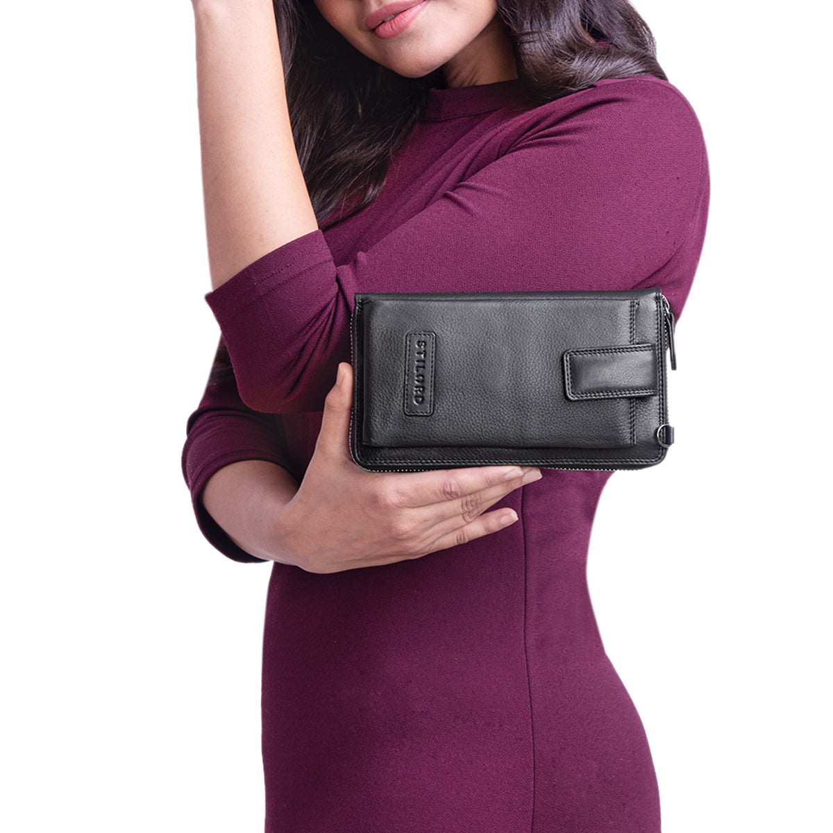 Handytasche Damen Leder schwarz