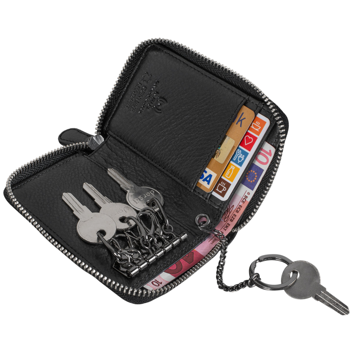 Schlüsselbörse mit RFID Leder schwarz