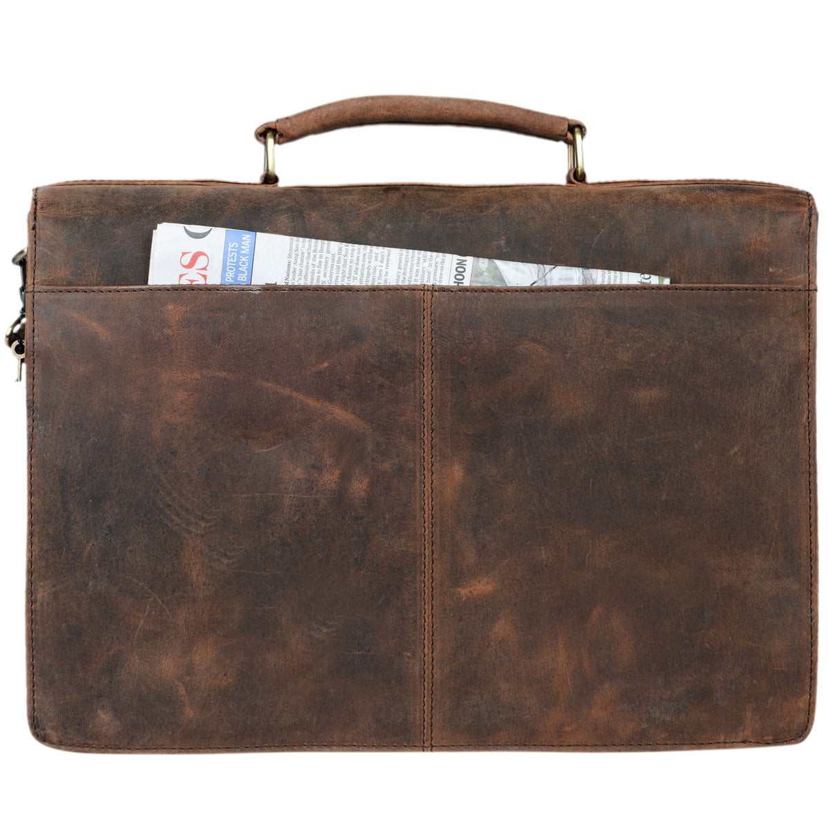 Klassische Leder Aktentasche mit vielen Fächern braun Herren