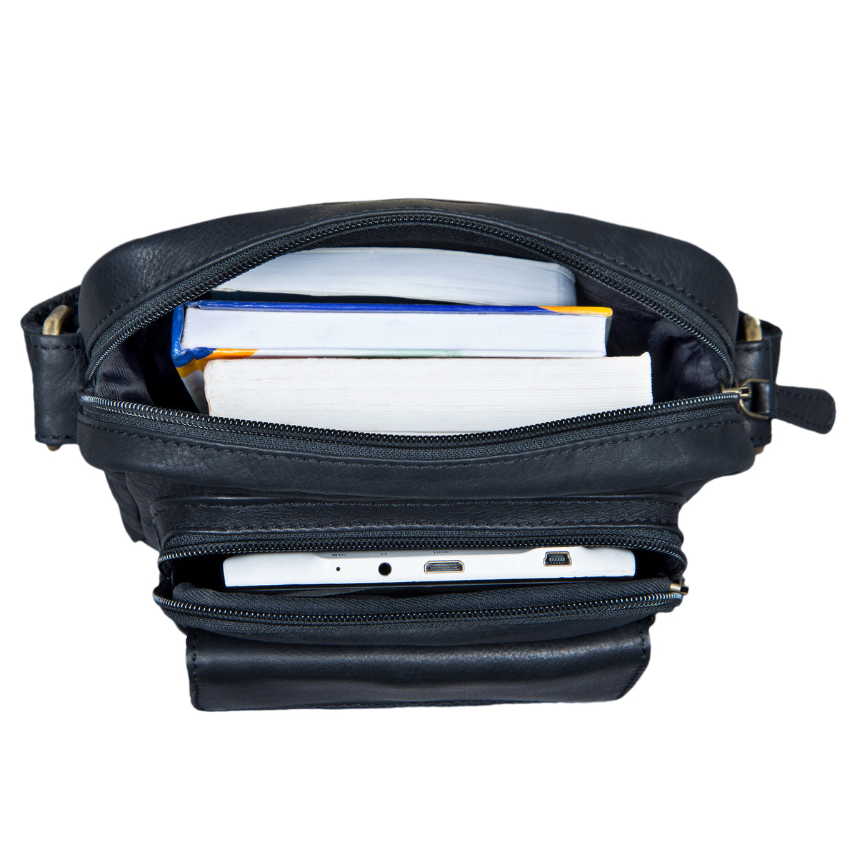 Leder Messenger Bag Herren schwarz