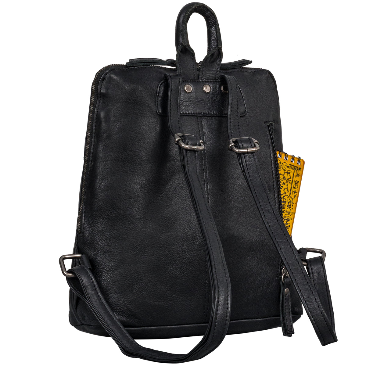Vintage Damen Rucksack Leder schwarz klein