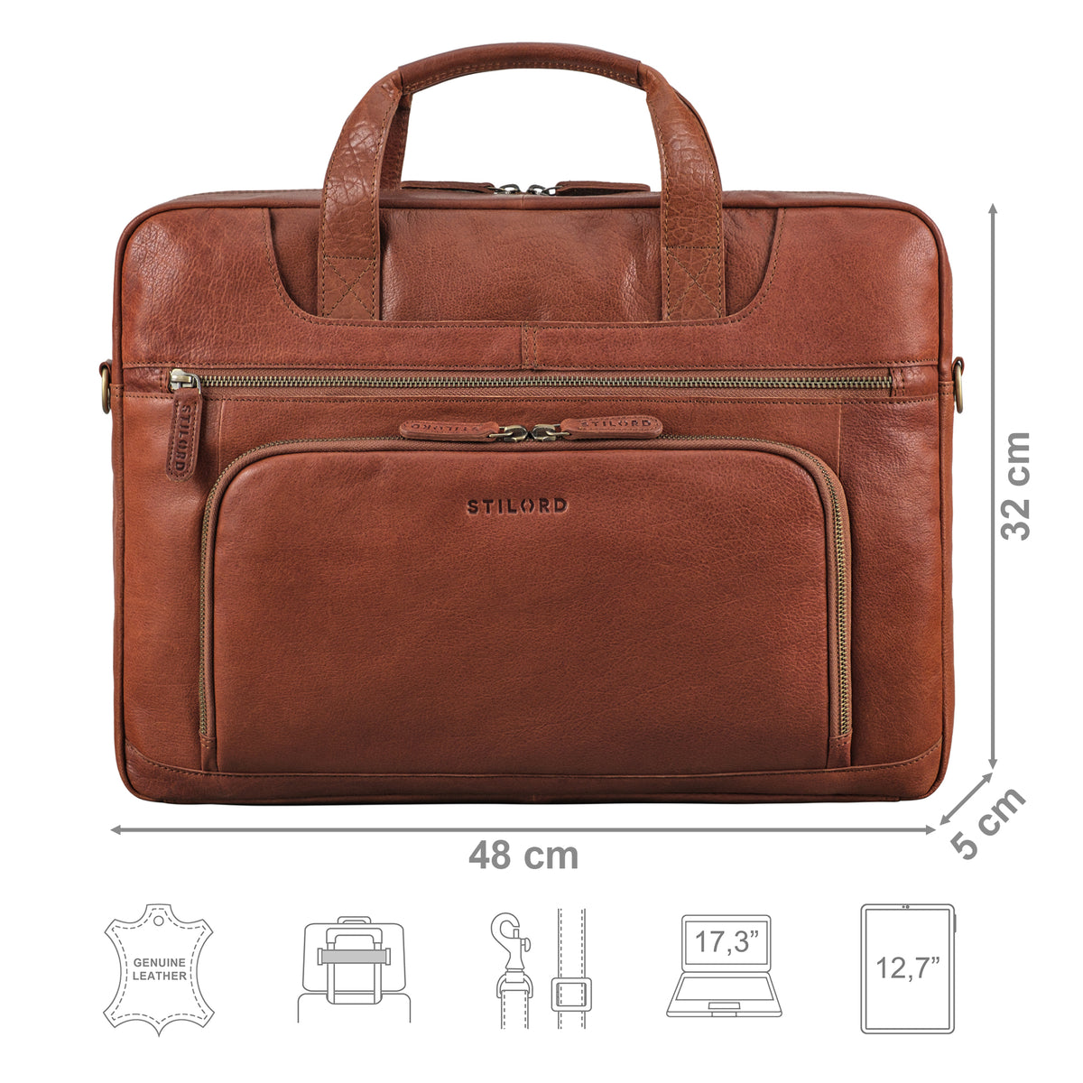 Aktentasche Leder Herren groß cognac