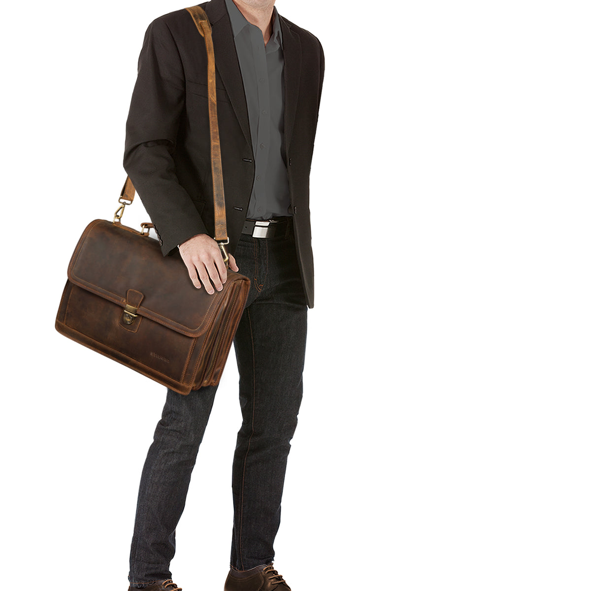 Vintage Aktentasche Schultertasche Leder Herren