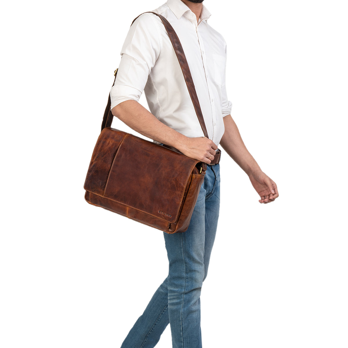 Schultertasche Braun Groß Leder