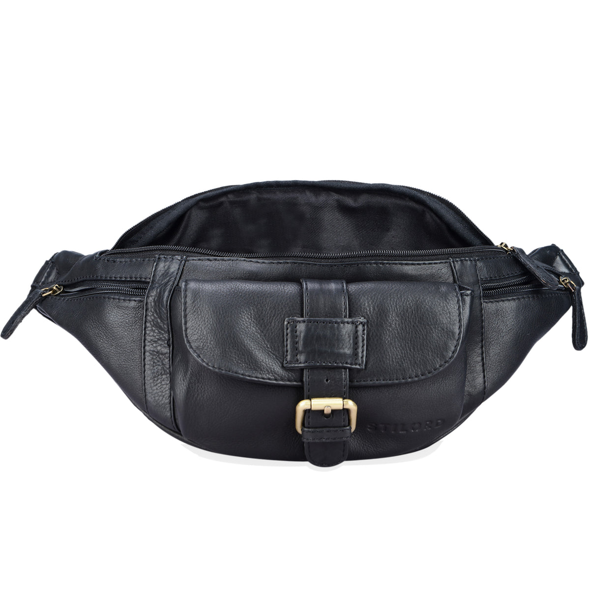 Leder Gürteltasche Bauchtasche schwarz mit Gurt