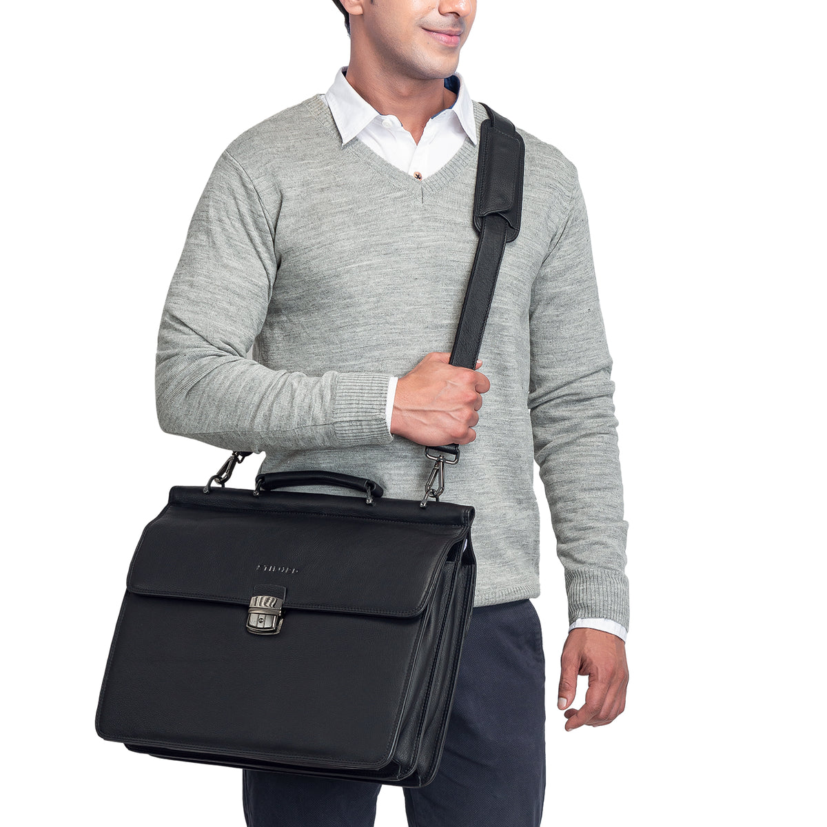 Leder Polster Schultertasche schwarz