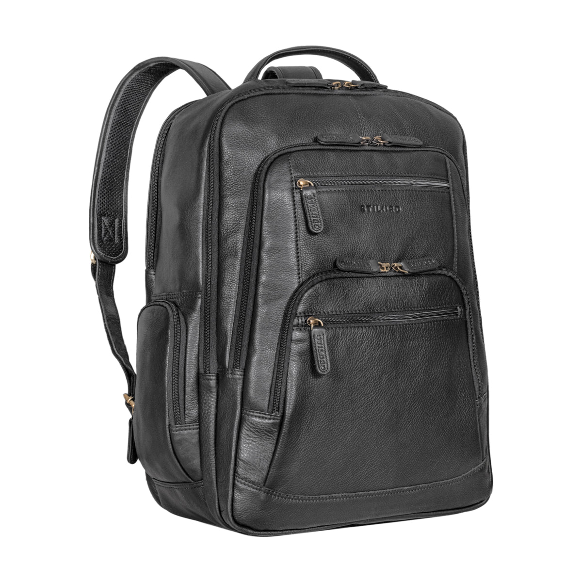 Herren und Damen Rucksack Leder Groß mit Laptop Fach 18 Zoll schwarz