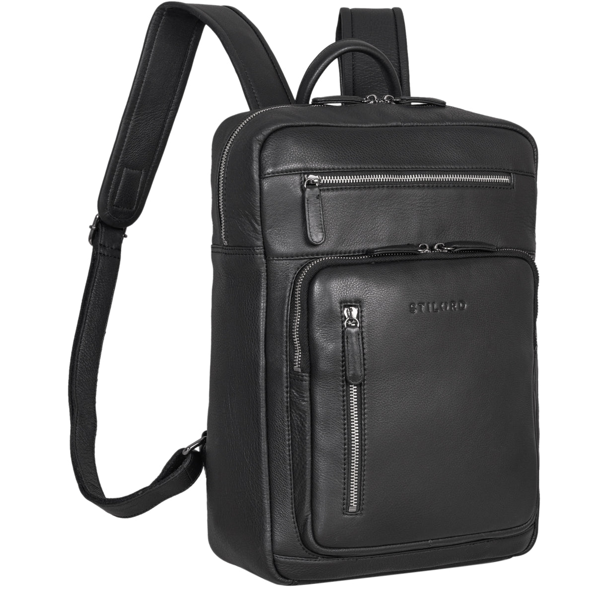 Schulrucksack Leder Schwarz