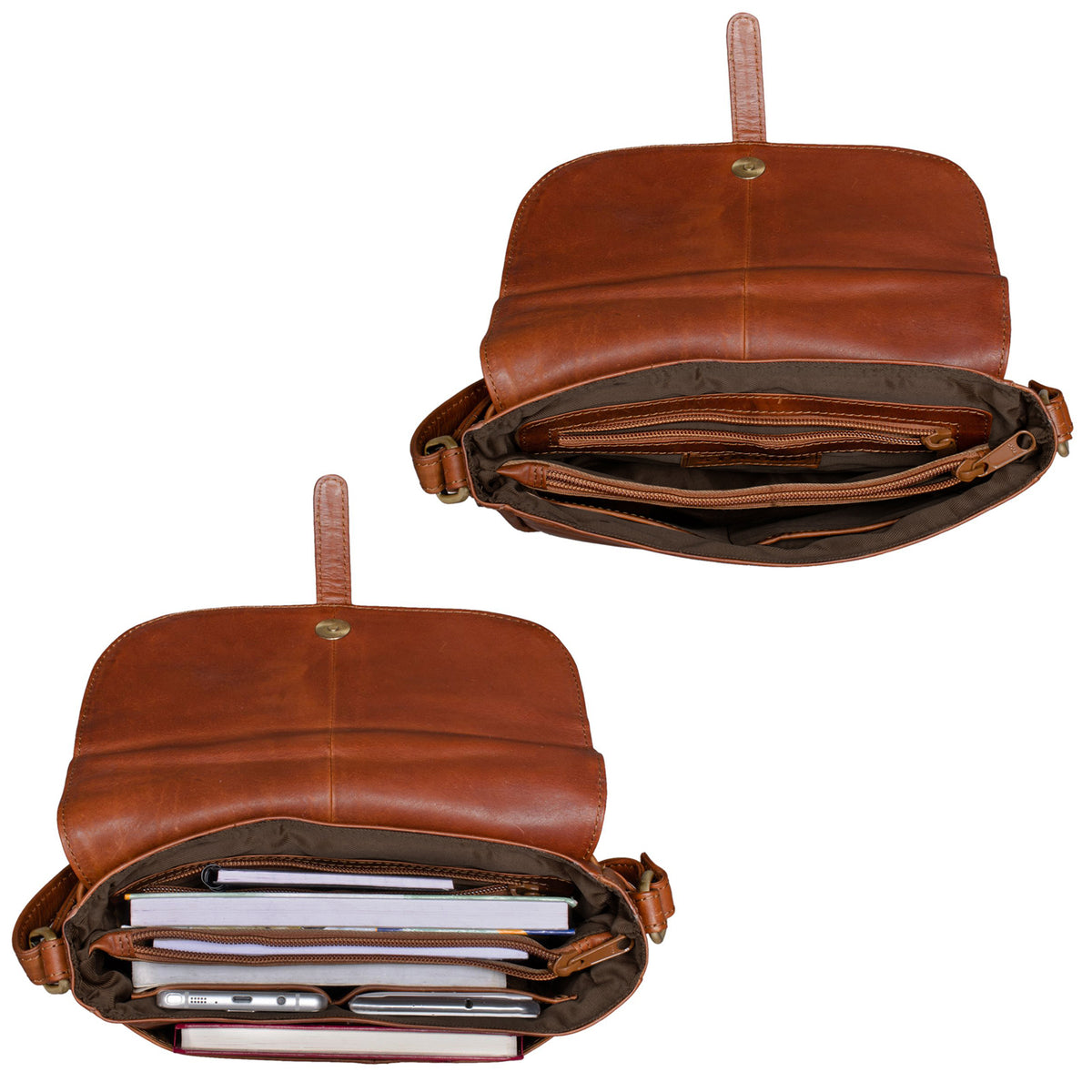 Vintage Damen Ledertasche cognac-braun