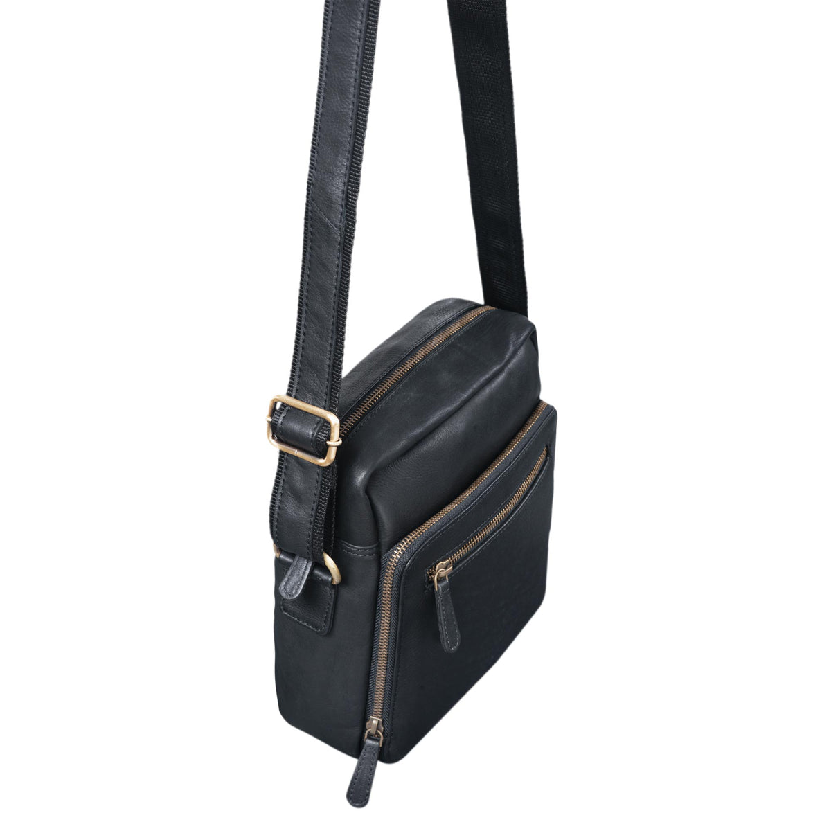 Schultertasche klein Echtleder schwarz