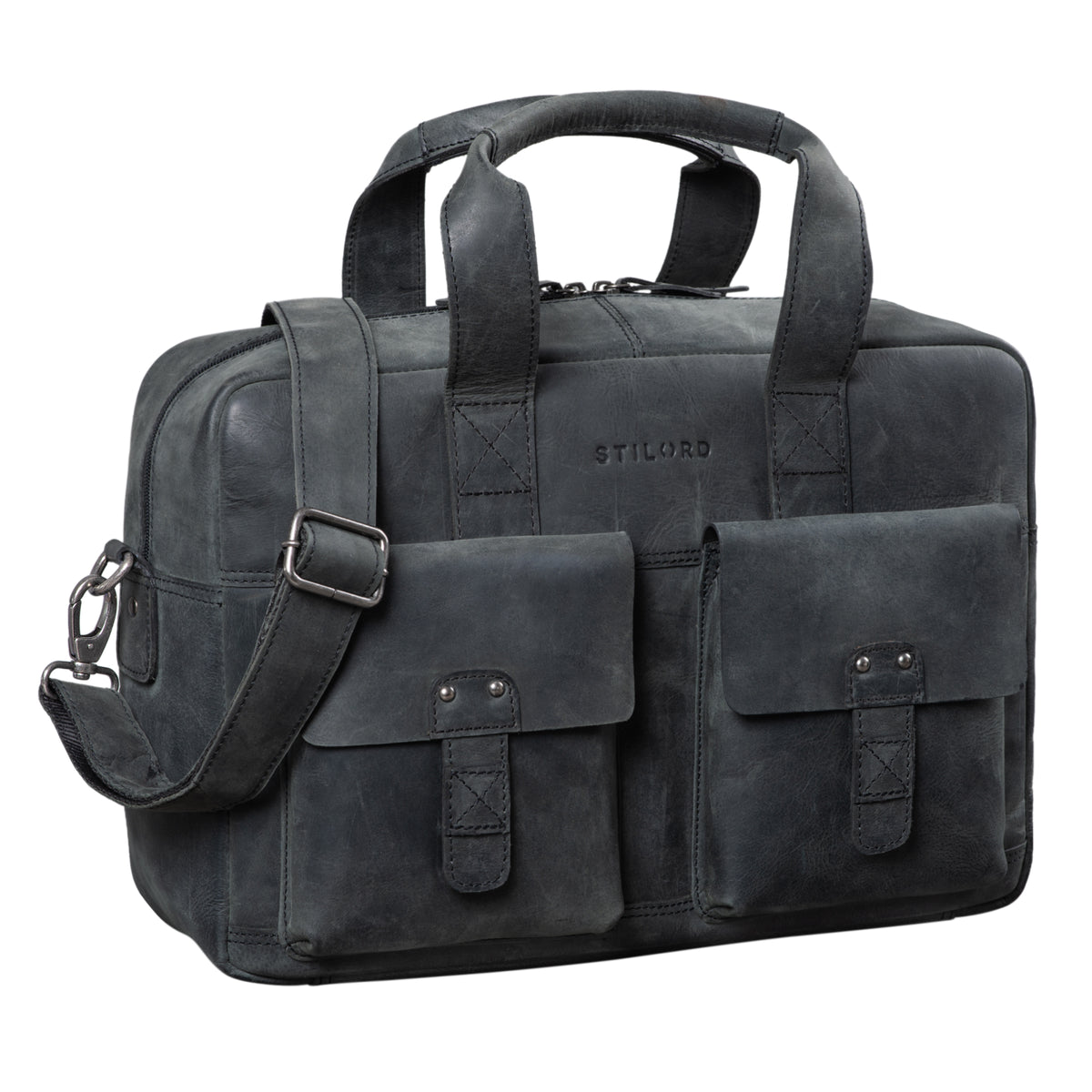 Ledertasche Laptopfach Schwarz
