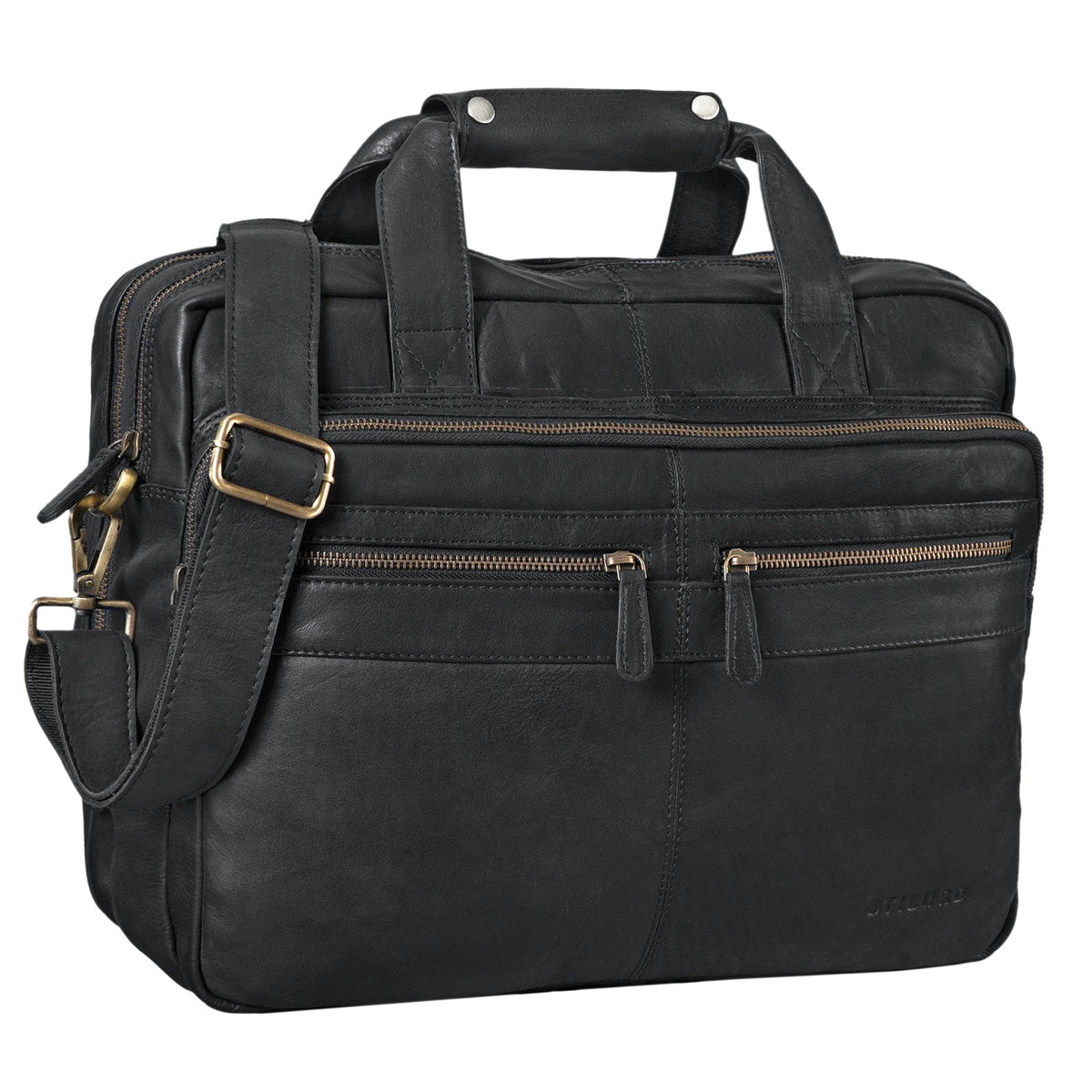 Klassische Lehrertasche Retro Leder schwarz