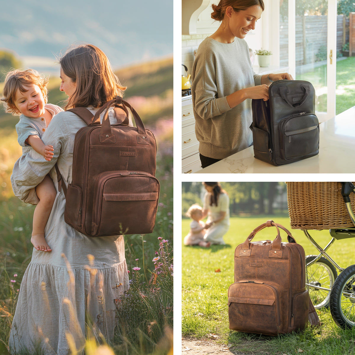 Echtleder Mutti Rucksack dunkelbraun
