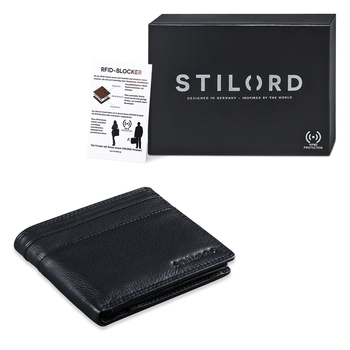 Schwarzes Leder Brieftasche RFID Blocker