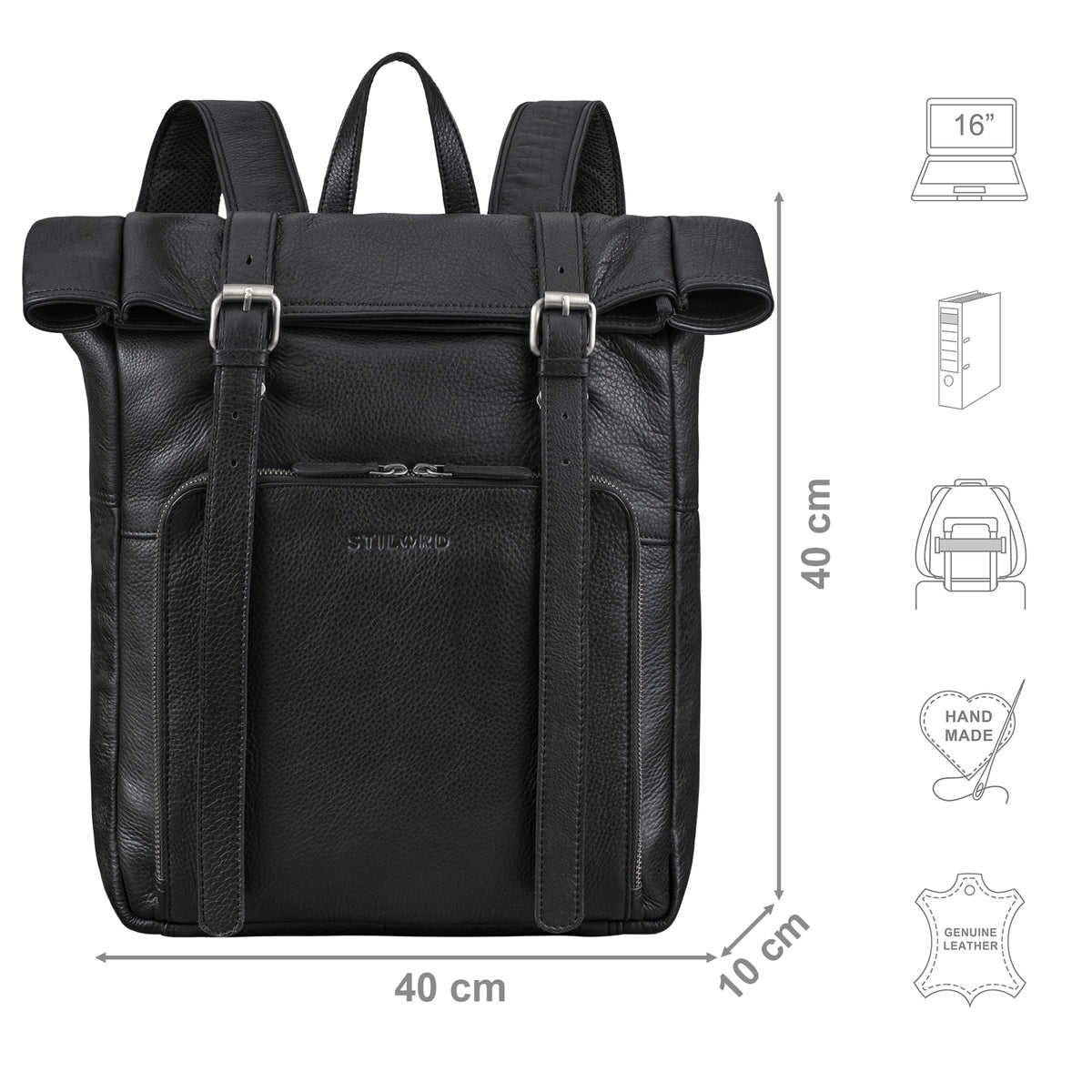 leder rucksack mit vielen fächern schwarz