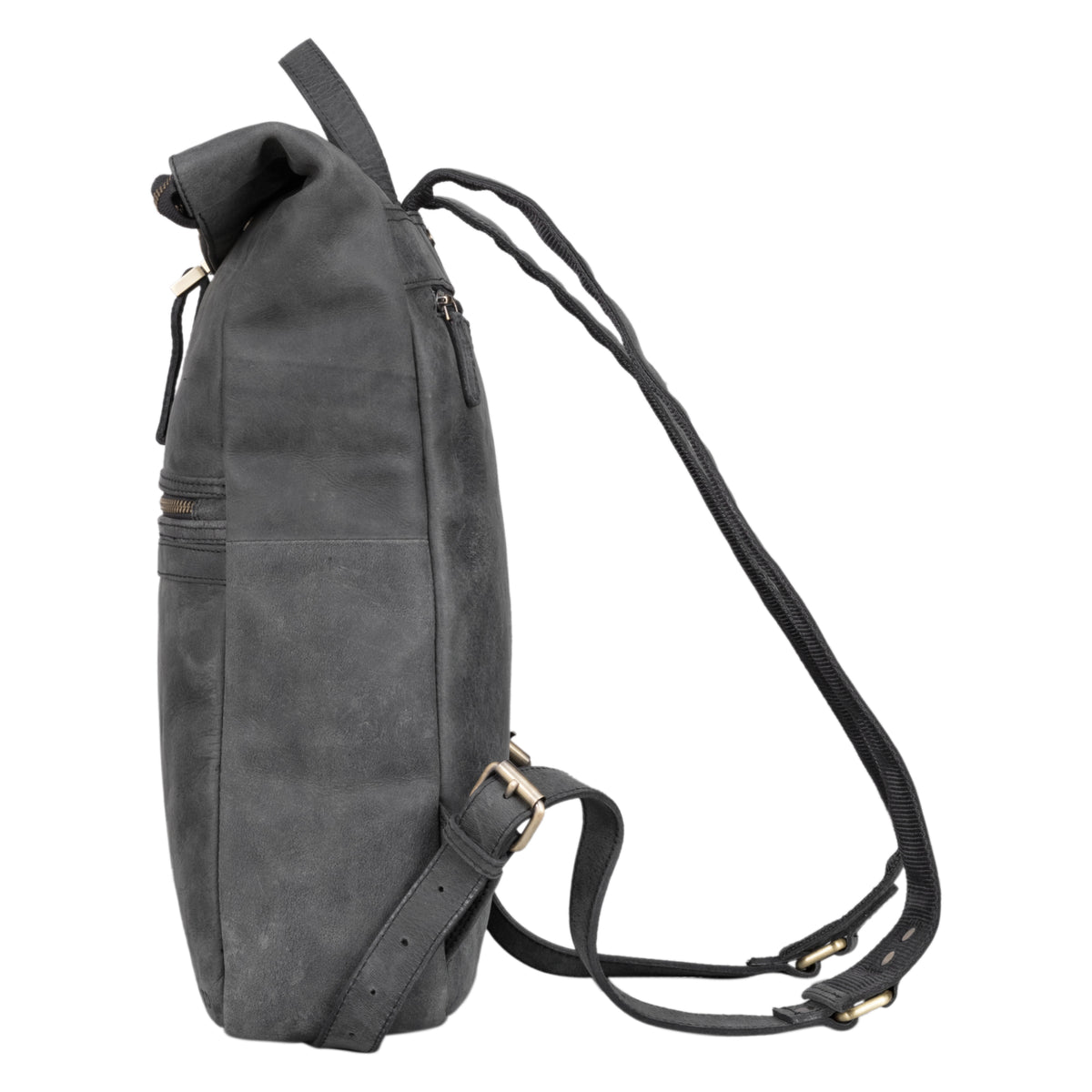 Tagesrucksack Rolltop Damen Leder grau
