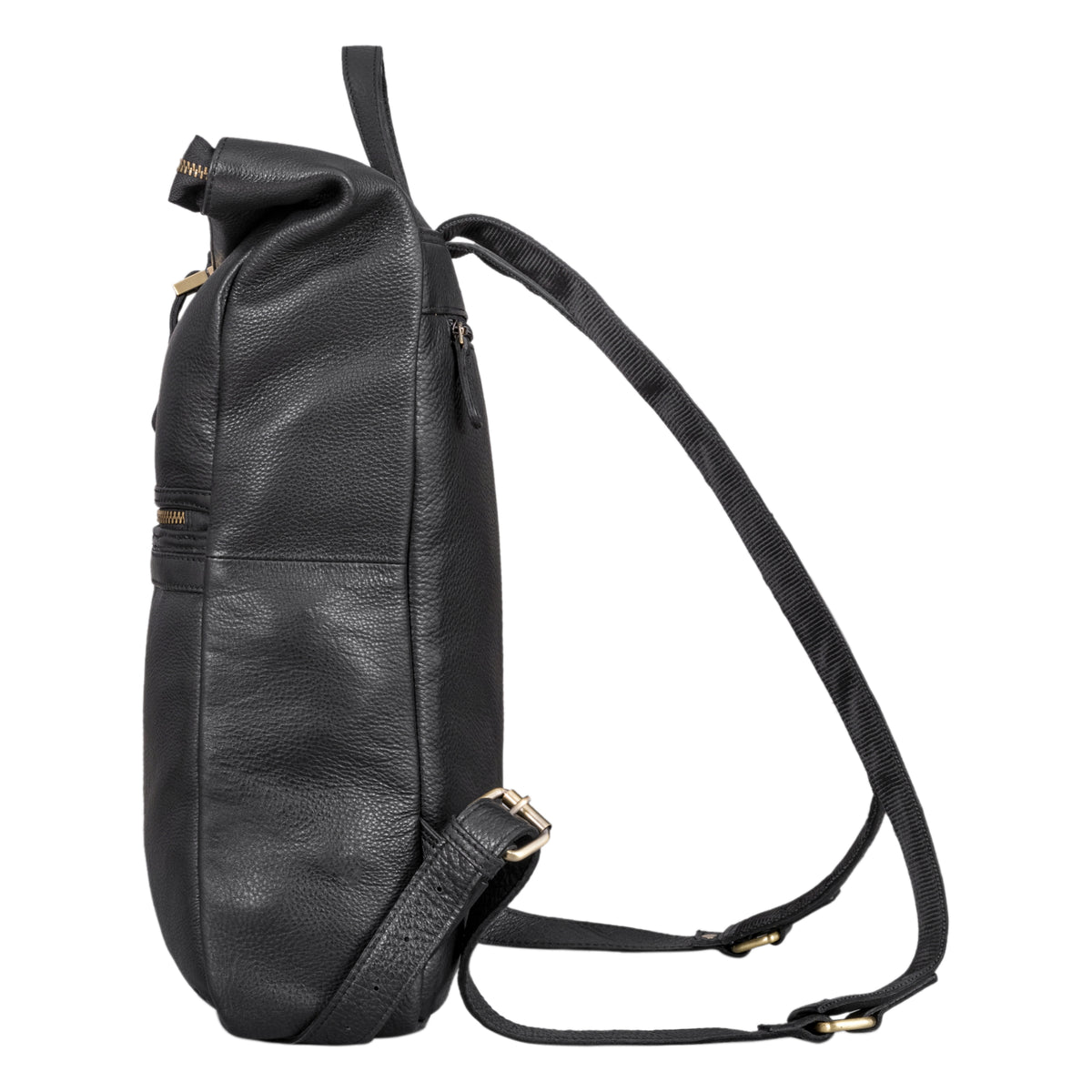 Tagesrucksack Rolltop Damen Leder schwarz