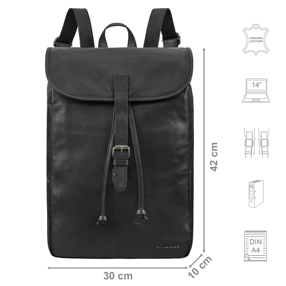 Lederrucksack Damen schwarz