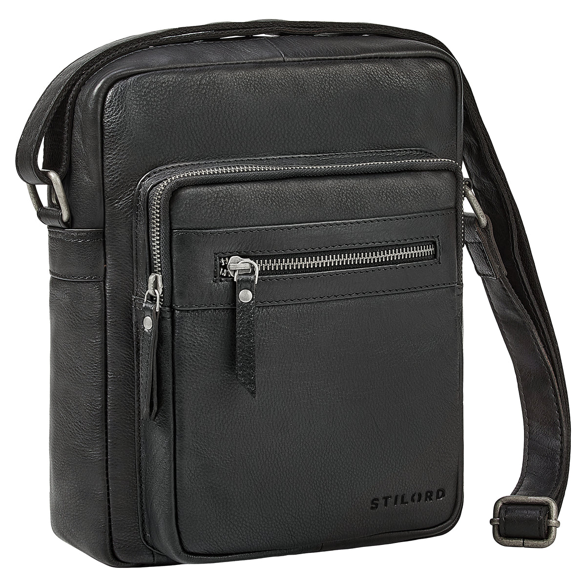Schwarze Schultertasche Herren klein Leder