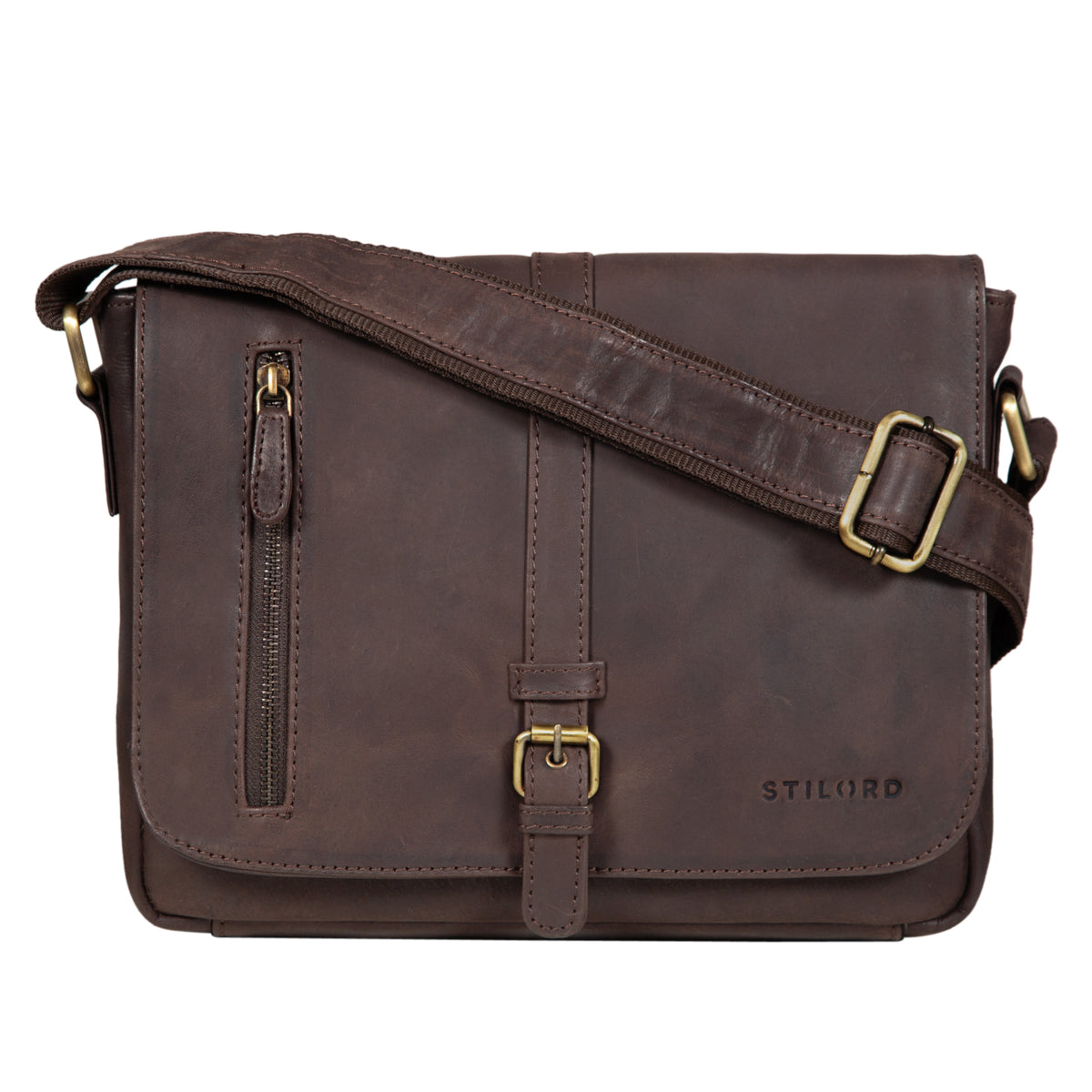 Retro Schultertasche Leder braun