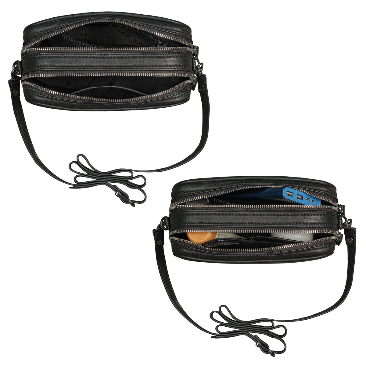 Schultertasche Damen schwarz Leder