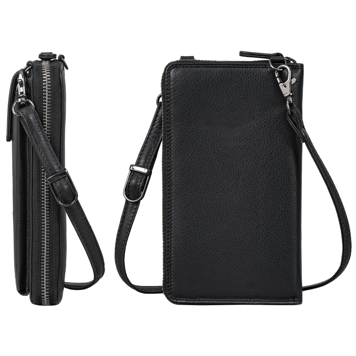 Handy Umhängetasche Leder schwarz