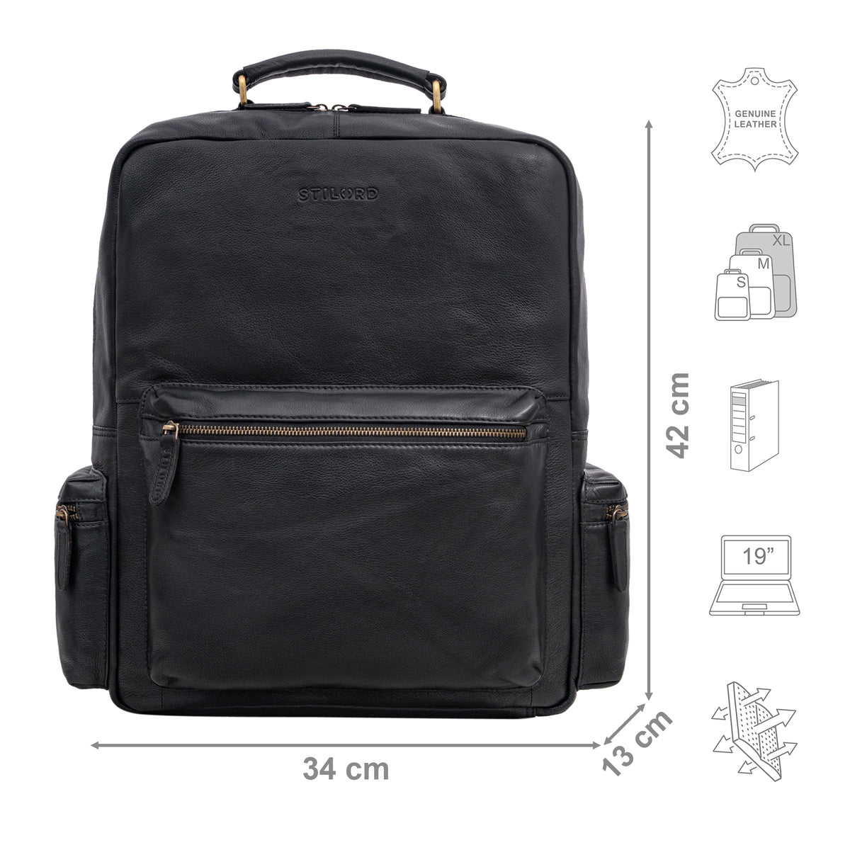 Schulrucksack Leder für Erwachsene schwarz groß