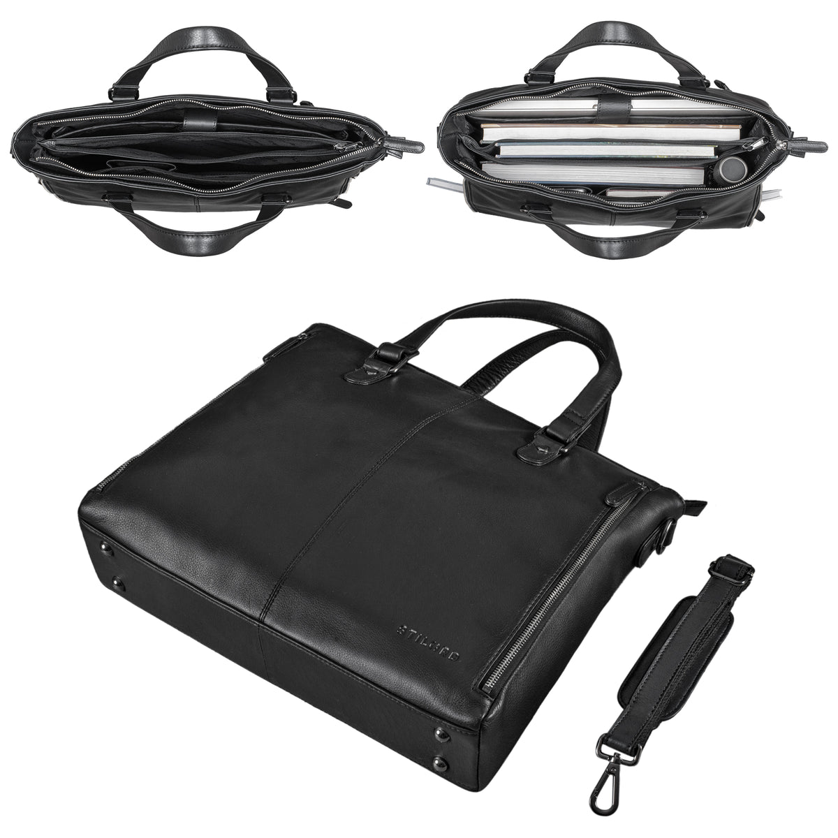 Shopper Tasche Damen Leder schwarz