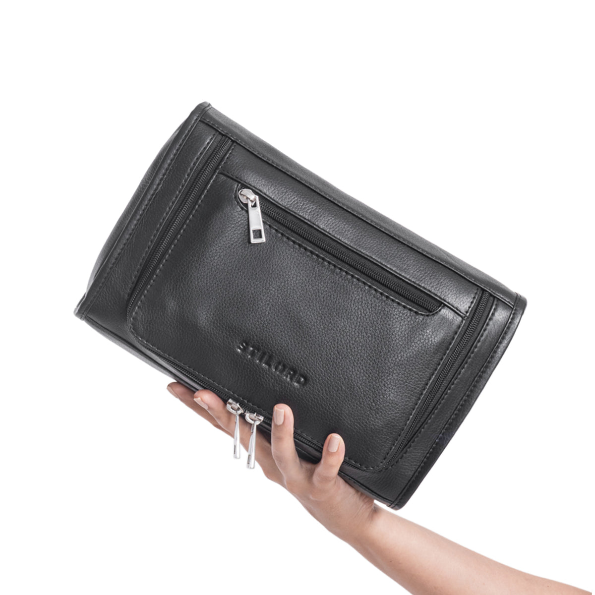 Herren Waschtasche Schwarz Leder