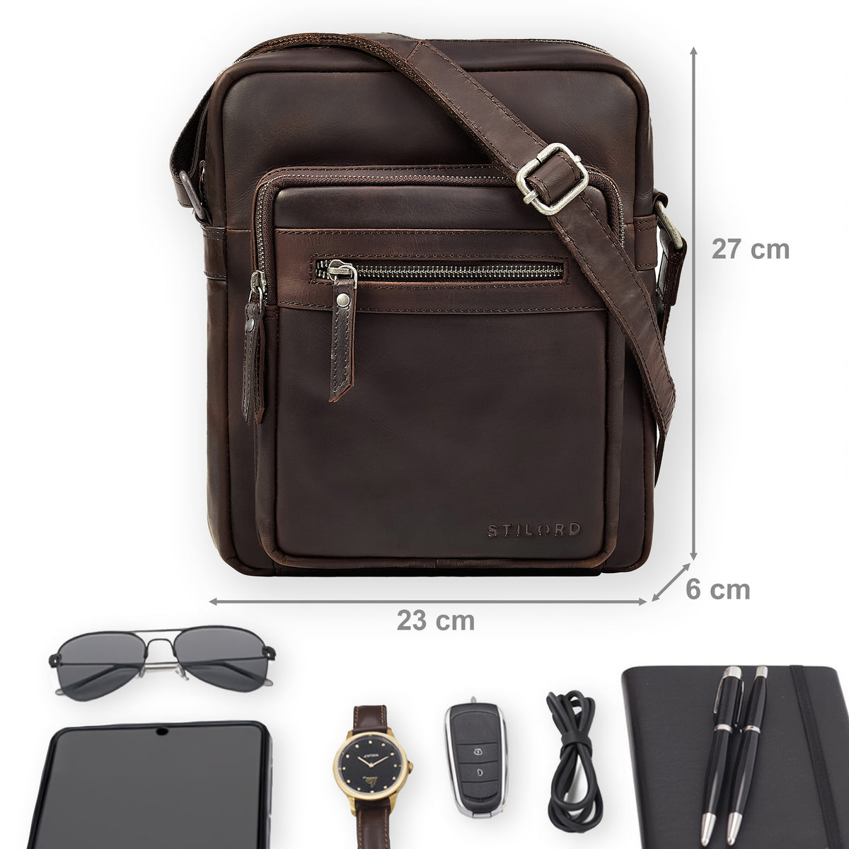 Herren Tasche Leder klein dunkelbraun