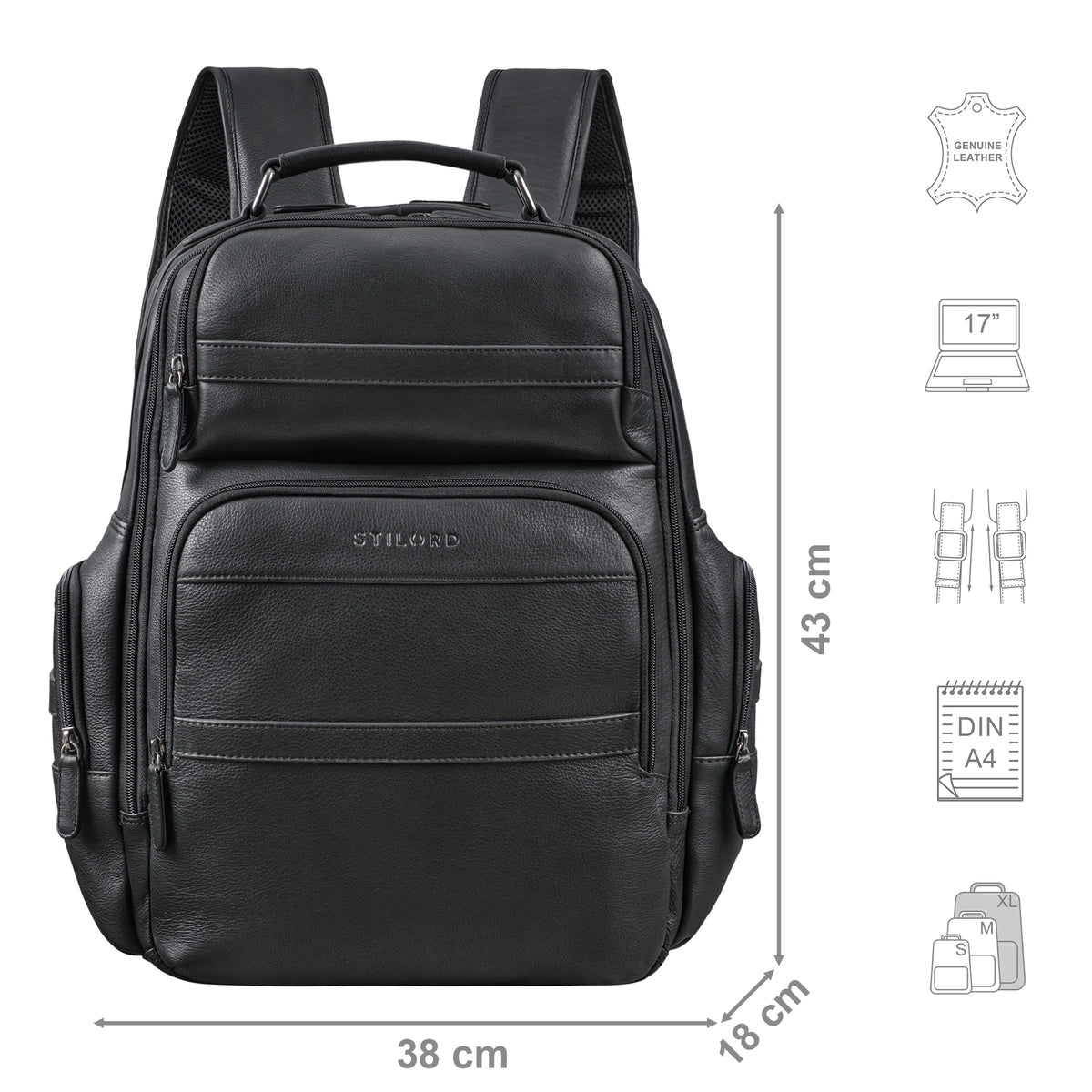 Schwarzer Businessrucksack Leder Groß