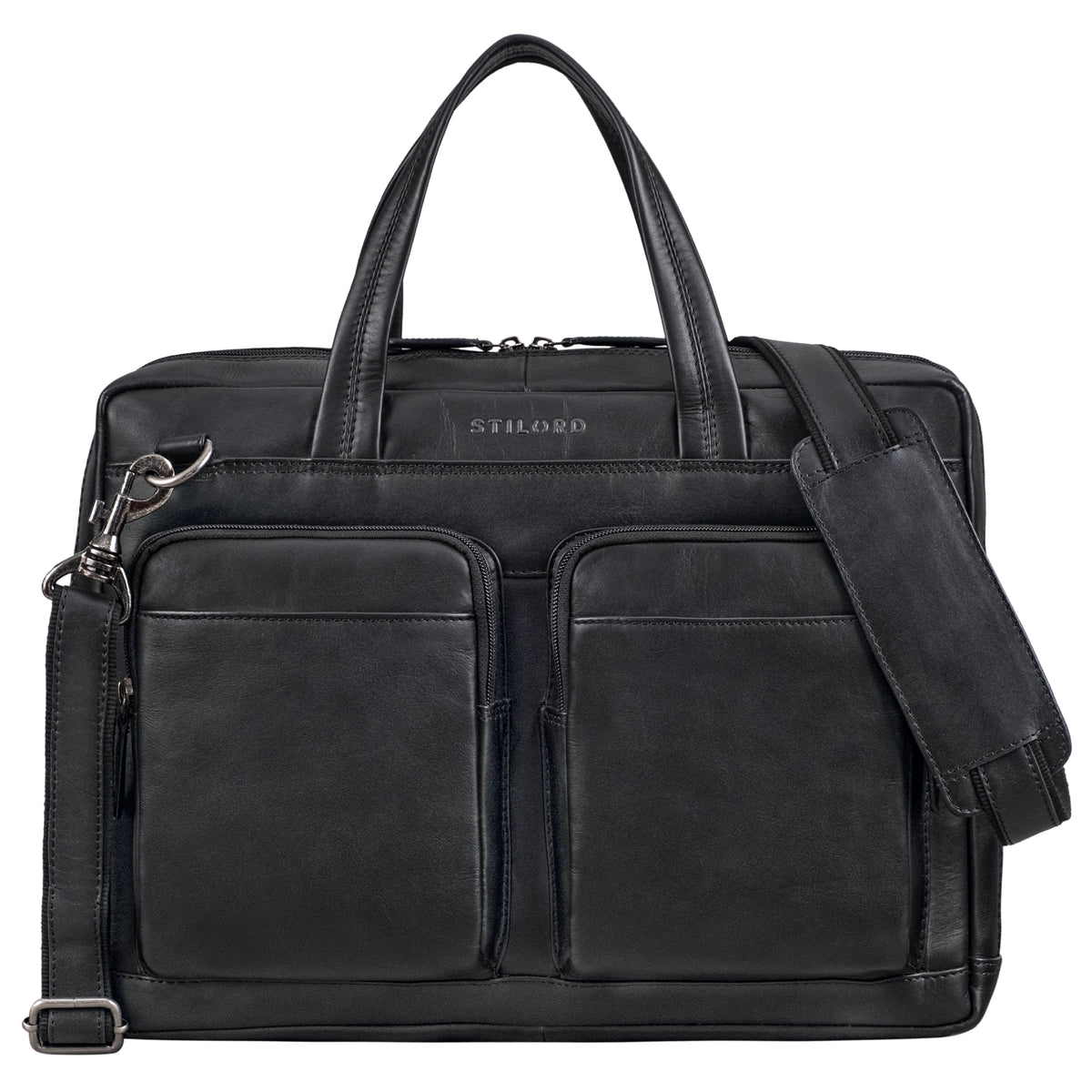Große Laptop-Tasche Leder 16 Zoll Aktentasche Echt Leder Herren und Damen Schwarz