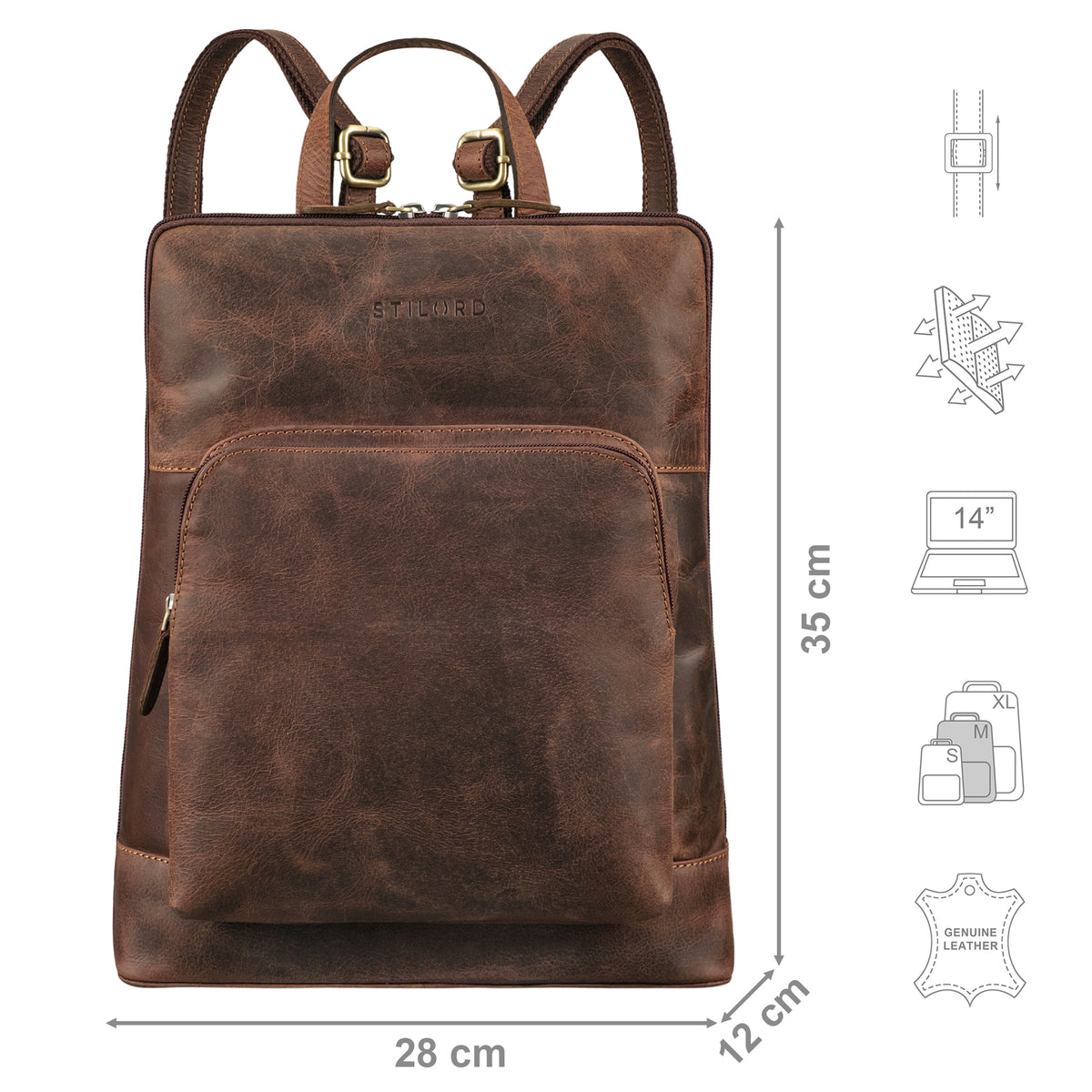 Leder Rucksack Damen Mittelgroß Braun