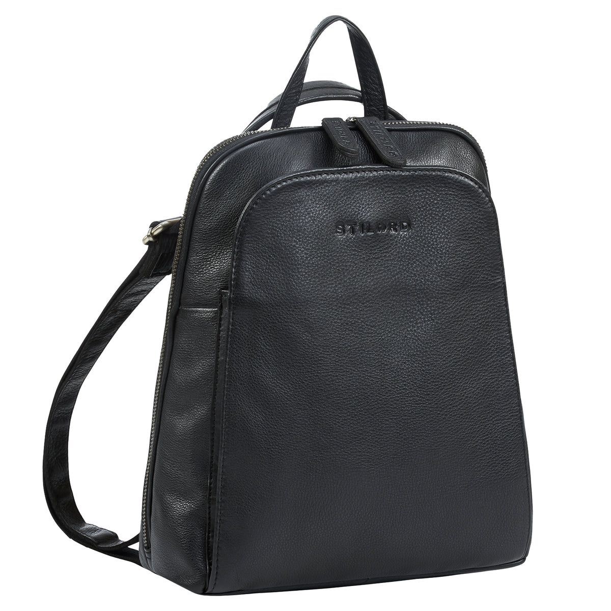 2-in-1 kleine Rucksack-Tasche Echtleder mit vielen Fächern für 10,9 Zoll Tablet Schwarz