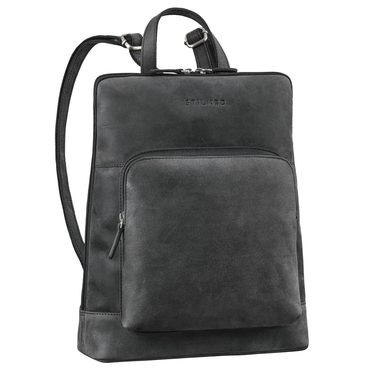 Grau Echt Leder Rucksack für Damen