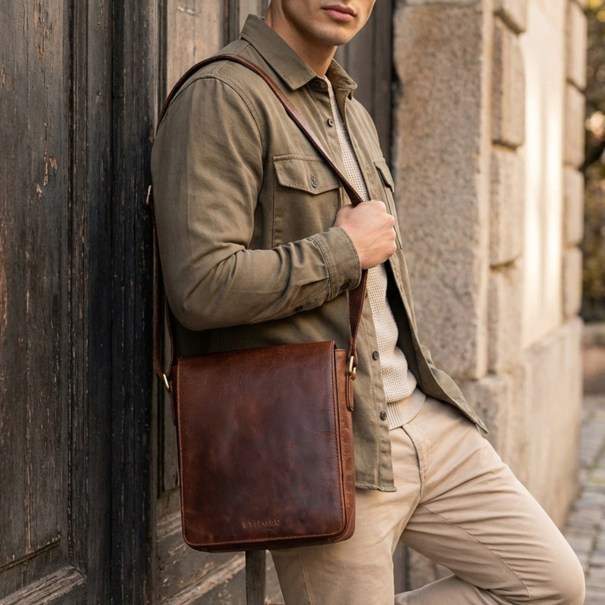 Umhängetasche Herren echtes Leder cognac