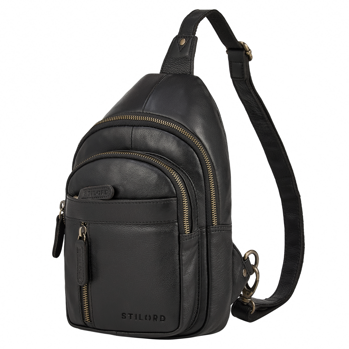 Sling Bag Herren Leder Schwarz Herrentasche zum umhängen