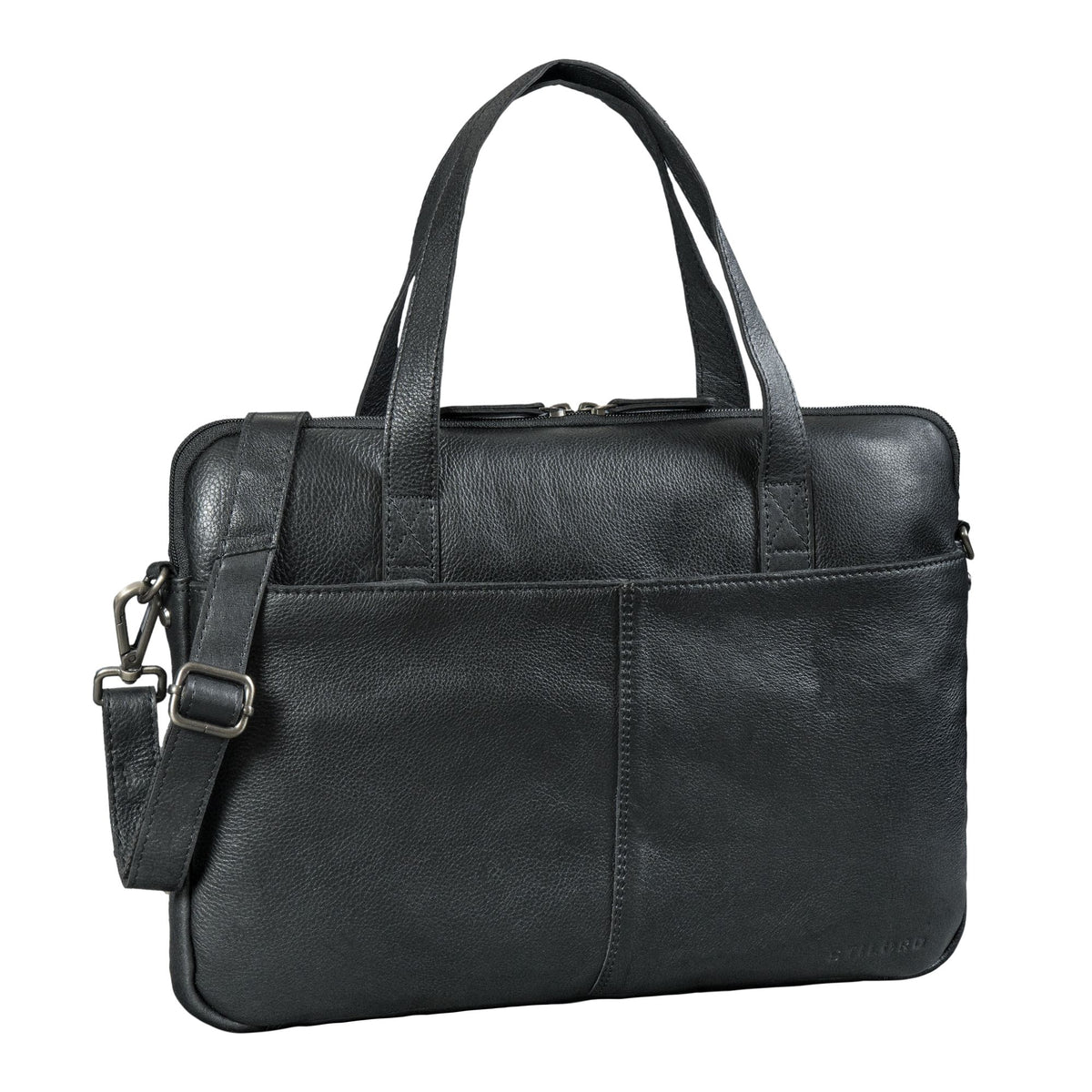 Schmale Schwarze Laptoptasche 15.6 Zoll Leder Aktentasche Herren mit Schultergurt & Griff