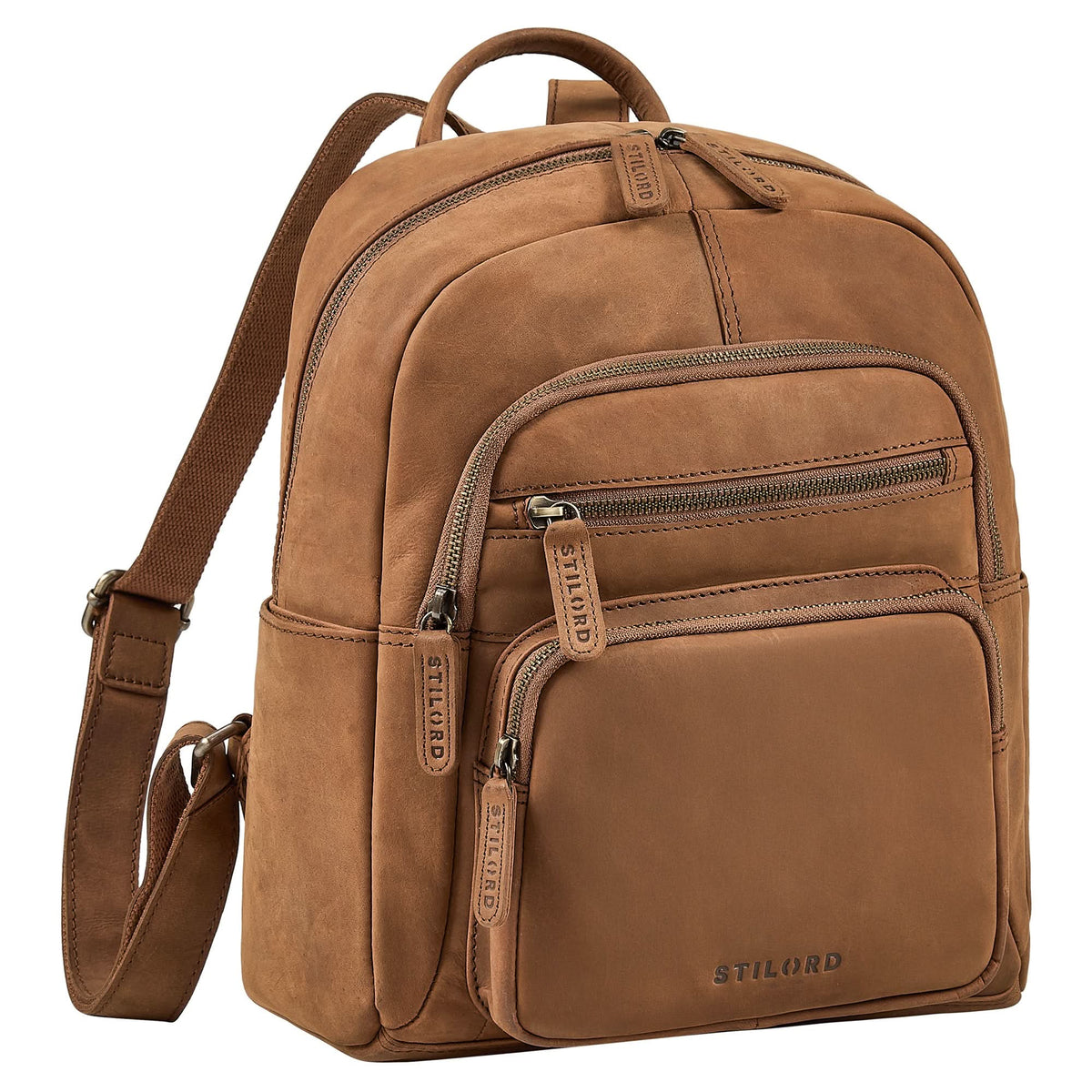 City Rucksack Damen Leder Klein Brauner Lederrucksack für 13 Zoll