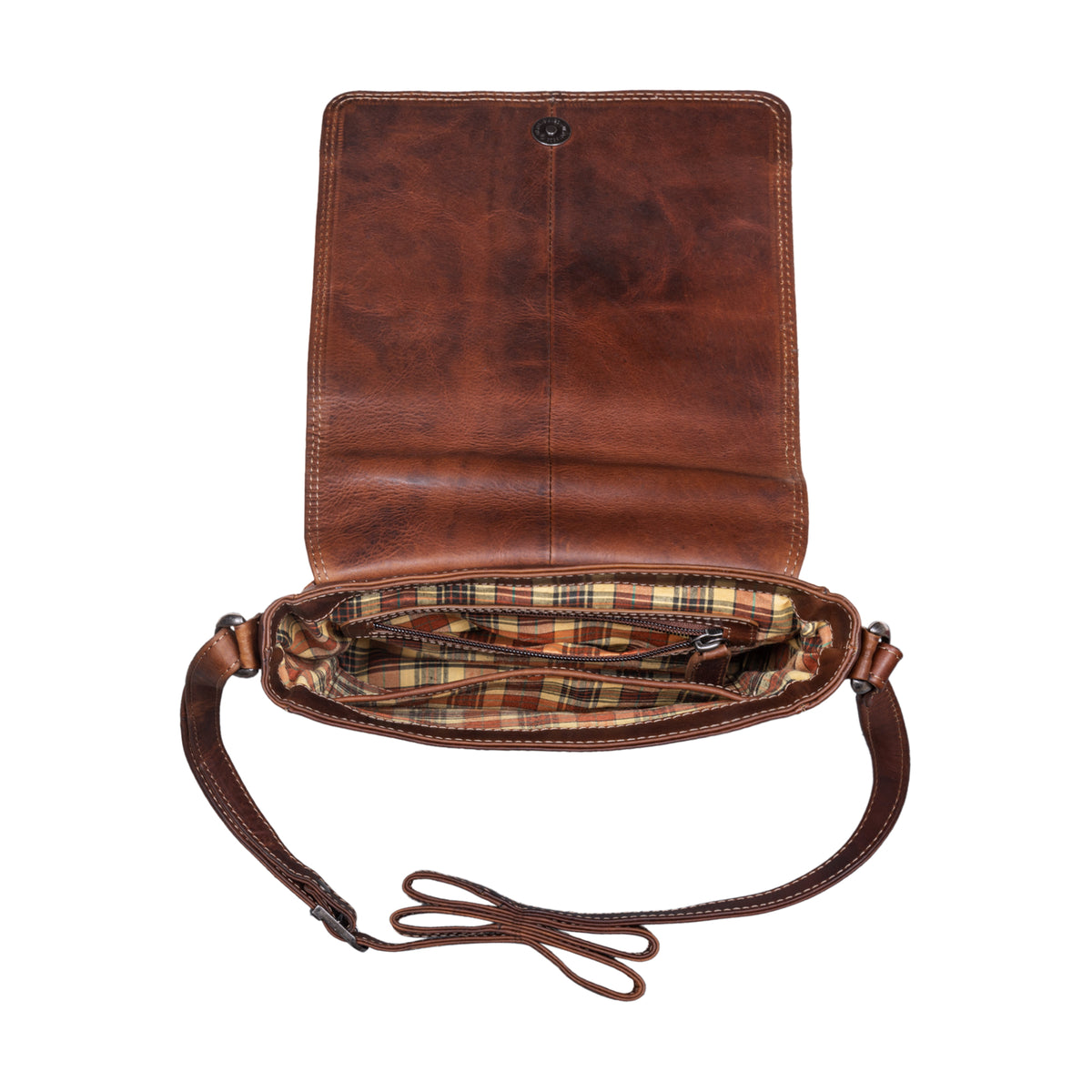 Lederhandtasche Innenfutter kariert mit Schultergurt