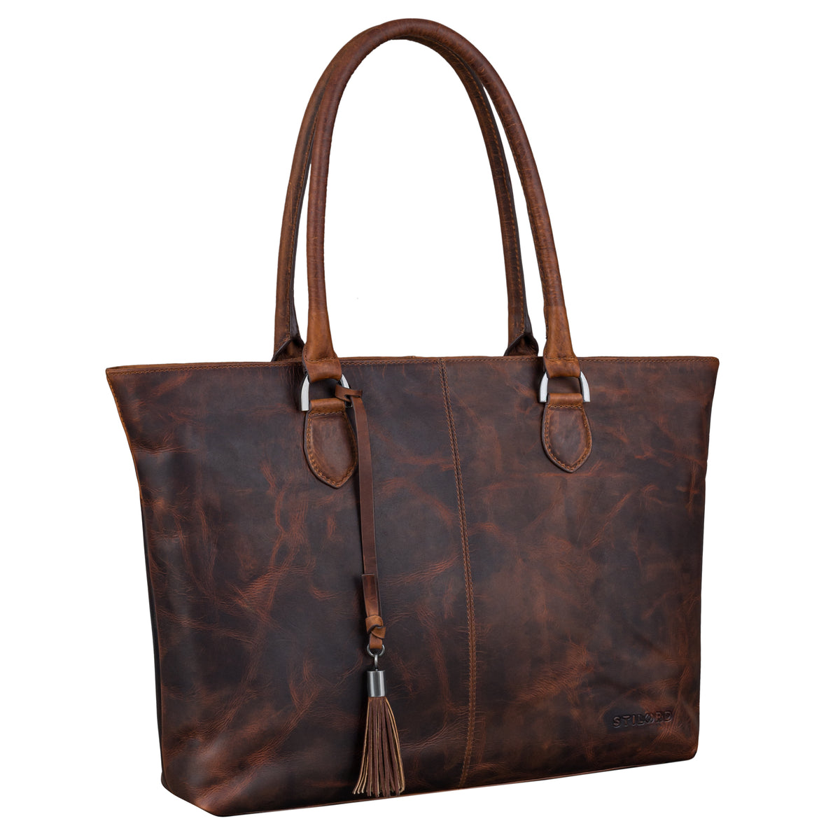Echt Leder Shopper Tasche mit gepolsterten Laptopfach 15,6 Zoll in Cognac